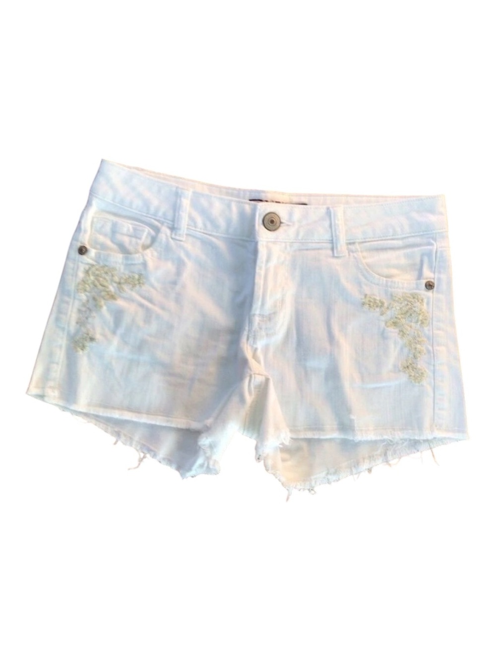 MAKERS of true originals jeans mini  shorts white embroidered denim 26 sexy low